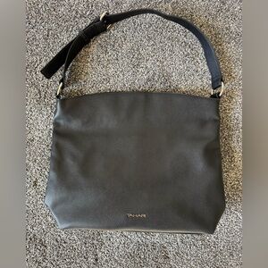 TAHARI Black Vegan Pebbled Leather Bucket Shoulder Bag NWOT